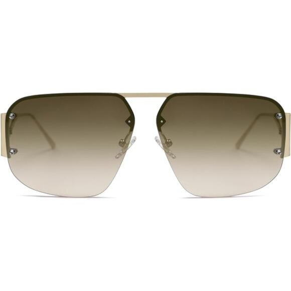 Unisex Trendy Aviator Sunglasses Retro Double Bridge Metal Semi-Rimless Shades